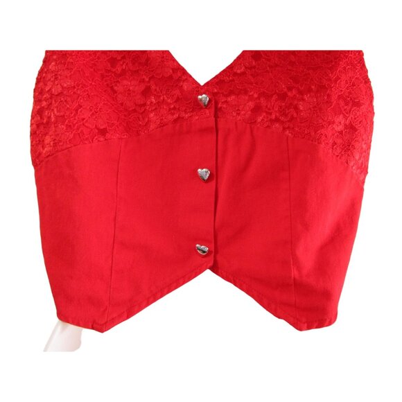 Vintage Banjo Red Heart Cut Out Buttons Crop Top Lace Accent USA Made Ladies M - Picture 16 of 16